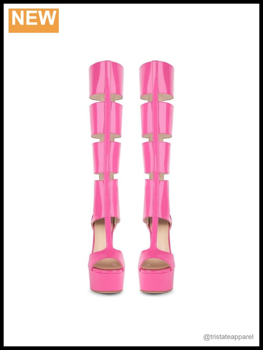 Faux Leather Gladiator Knee High Stiletto Heeled Sandals Peep Toe Platform - Picture 5 of 5